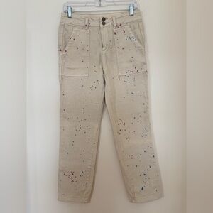 Easel Beige Straight Leg Jeans with Paint Splatter